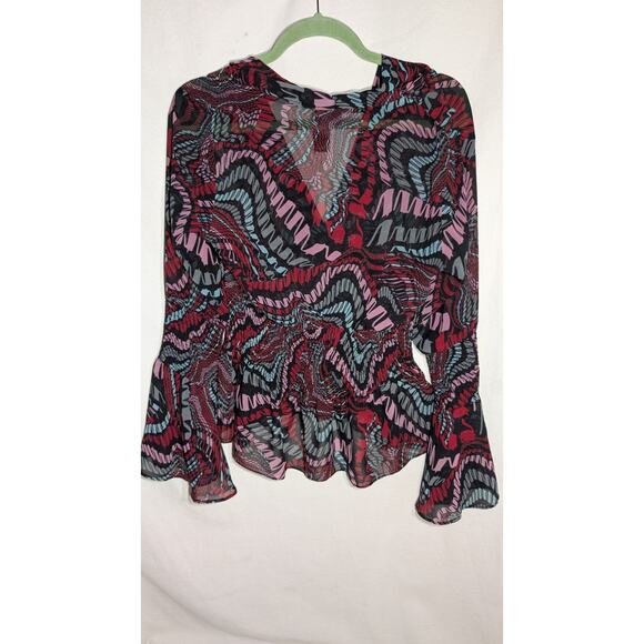 BISOU BISOU Womens Sheer Smocked Midriff Tunic Top M Boho Sleeve Whimsical Artsy - Picture 4 of 5